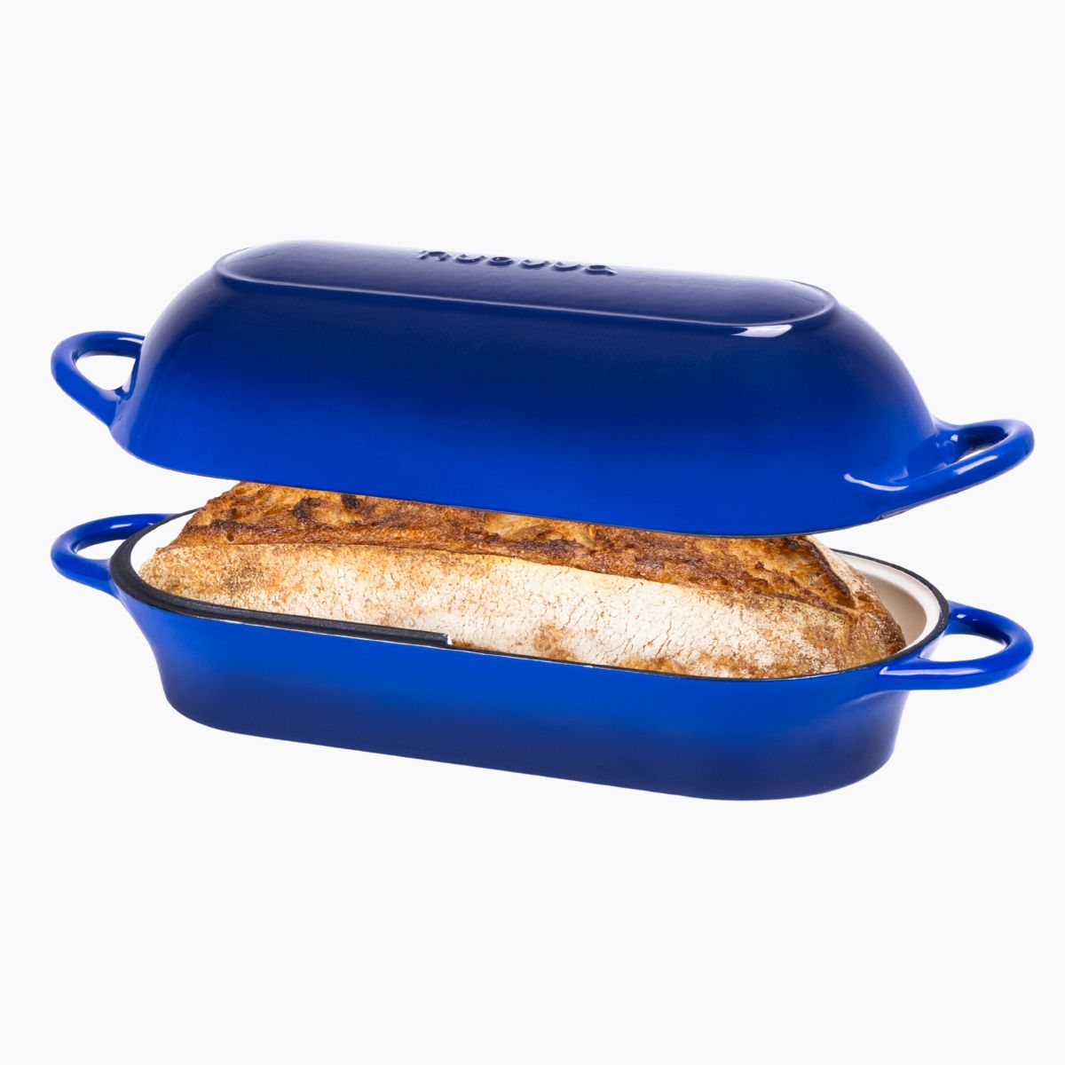 Nuovva blue cast iron bread loaf pan with lid