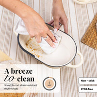 Cream cast iron bread loaf pan is a breeze to clean with scratch and stain resistant technology. 