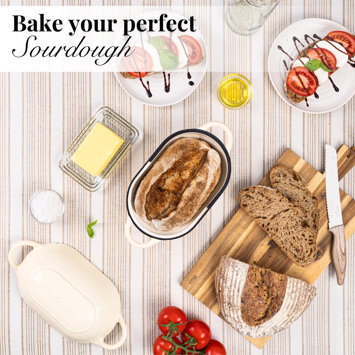 Bake your perfect sourdough with Nuovva cream cast iron bread loaf pan with lid 