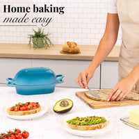 Home baking made easy with light blue cast iron bread loaf pan