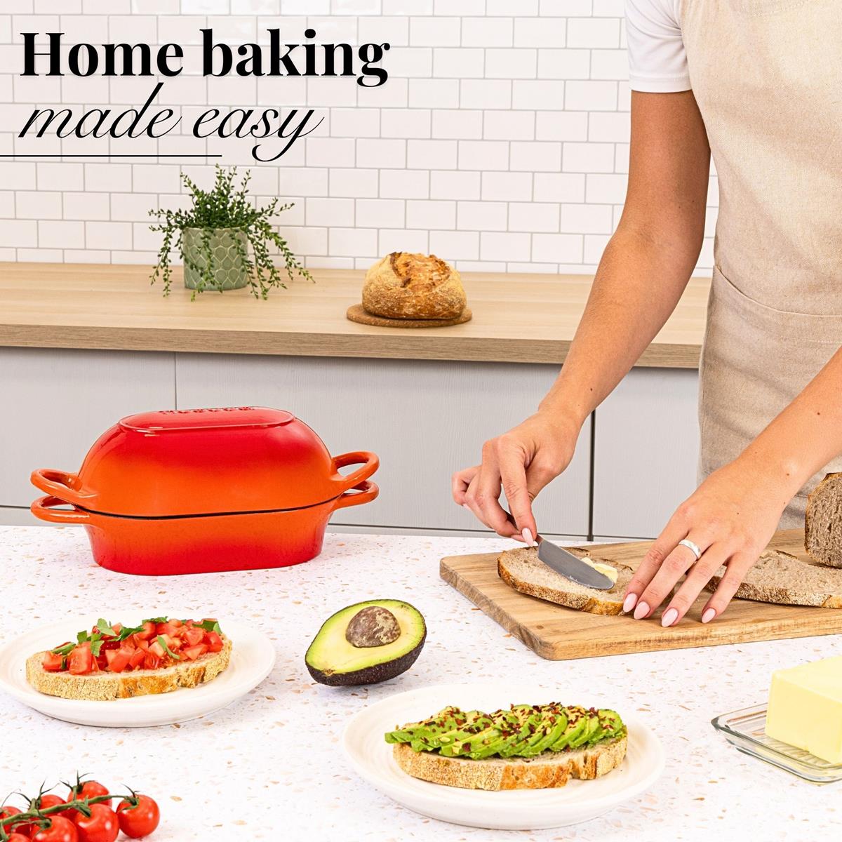Nuovva cast iron loaf pan with lid for easy home baking. 