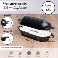 32cm black cast iron loaf pan with lid, Induction Dutch oven for all stove types. 