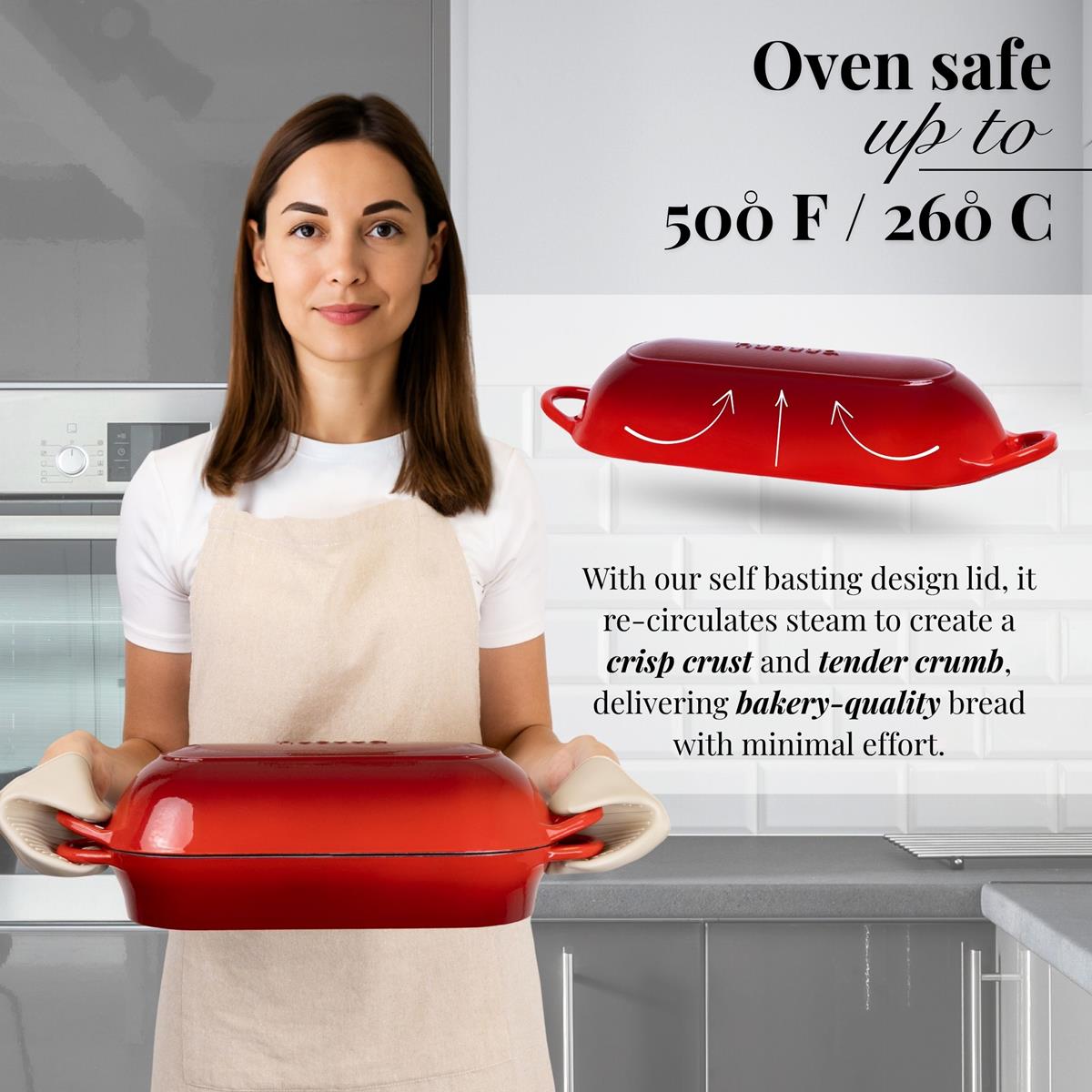 OVen safe cast iron bread loaf pan with self-basting lid for bakery-style bread at home. 