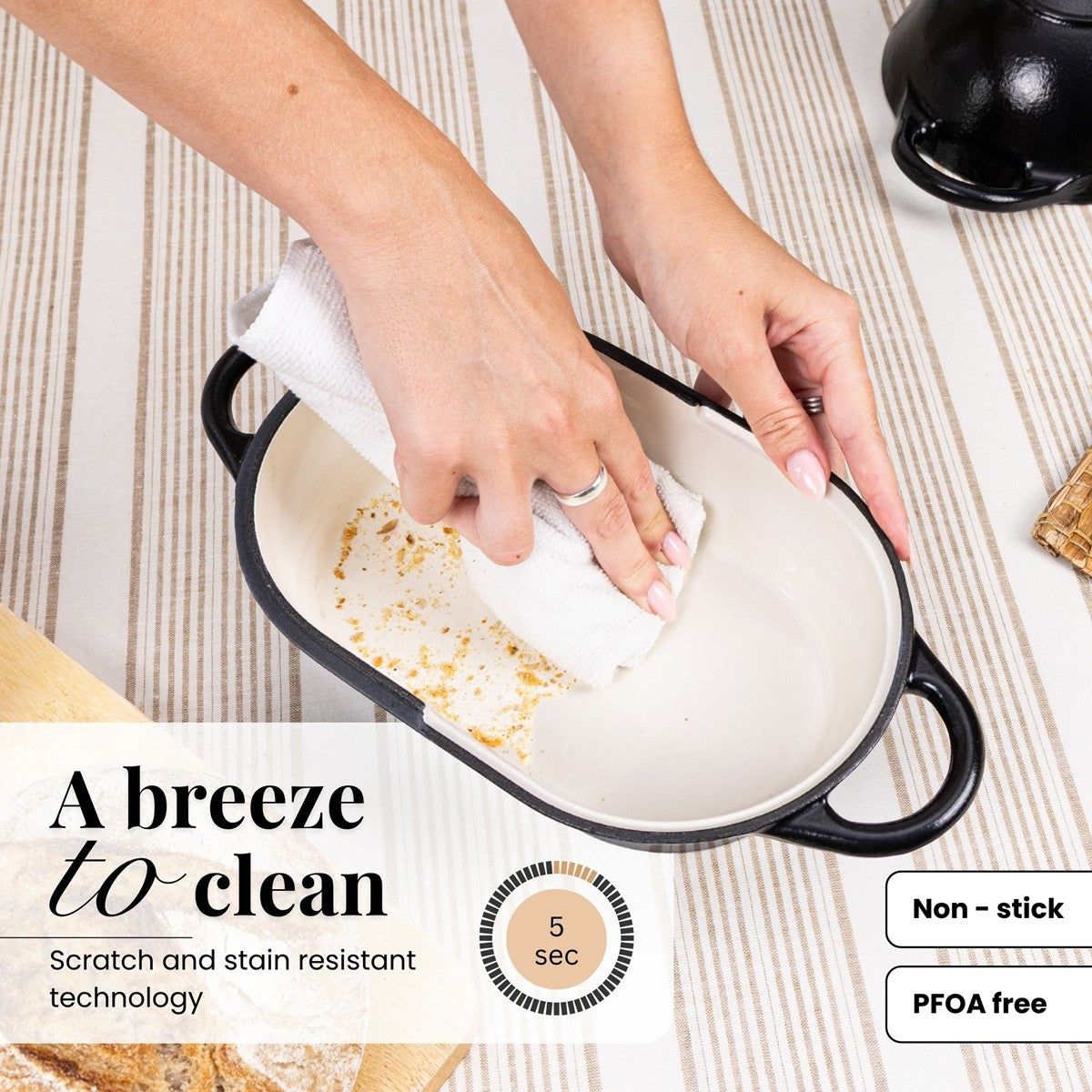 Nuovva easy to clean cookware with scratch and stain free technology - non-stick. 