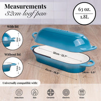 Cast iron 32cm loaf pan with lid, oven-safe cookware compatible with induction, gas, ceramic and electric stoves. 