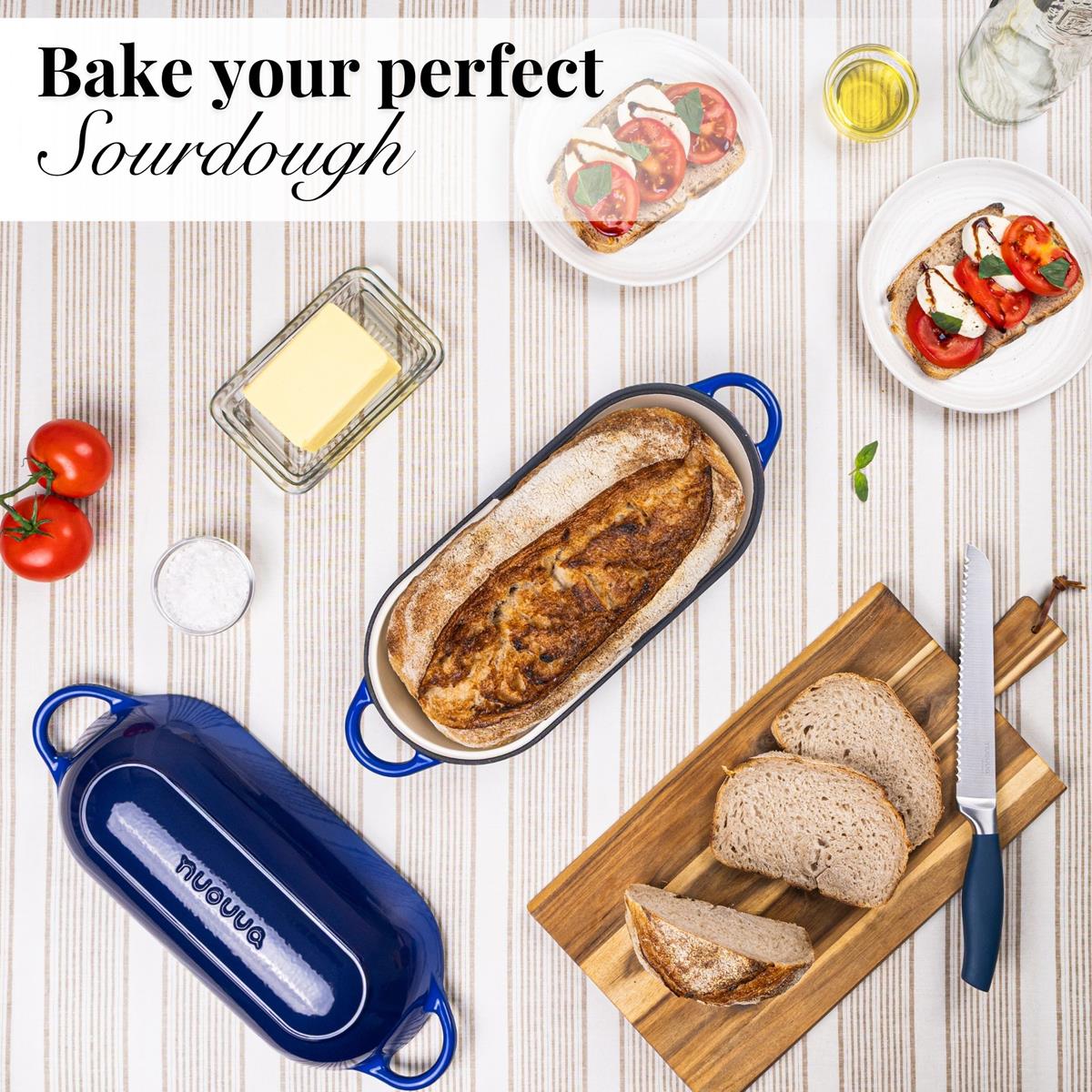 Bake your perfect sourdough with Nuovva cast iron bread loaf pan with lid. 