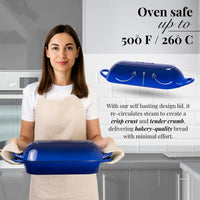 Oven safe loaf pan with self-basting lid design for bakery-quality bread 