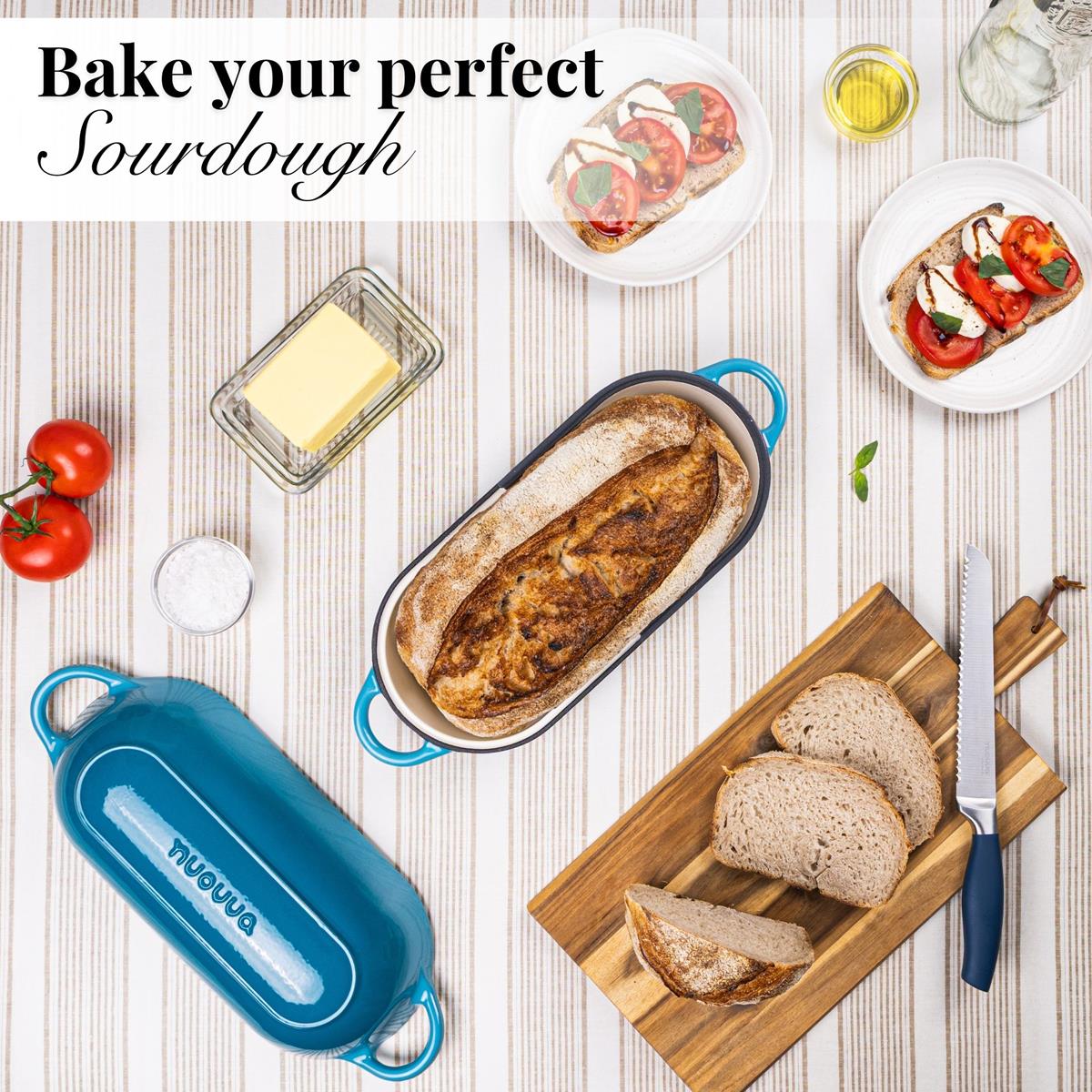 Bake your perfect sourdough with nuovva cast iron loaf pan and lid. 