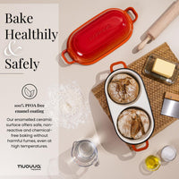 Bake healthily and safely with nuovva cast iron bread loaf pan with enamelled ceramic surface. 