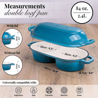 Nuovva light blue double bread loaf pan has a 2.4L capacity and is 43cm x 16.7cm, oven compatible cookware 