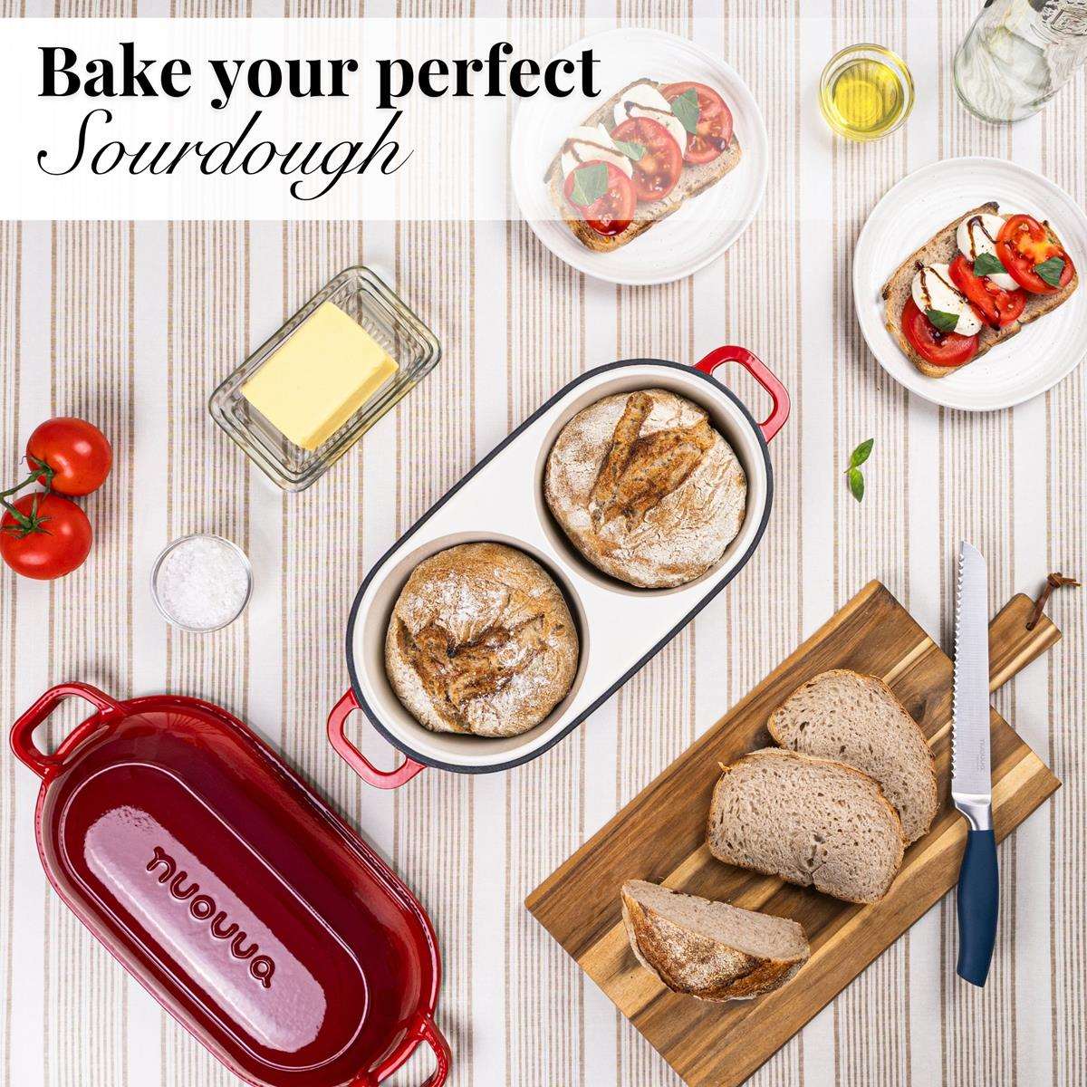 Bake your perfect sourdough with the nuovva cast iron bread loaf pan with lid.