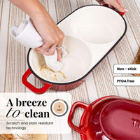 Easy to clean cookware with scratch and stain resistant technology. 