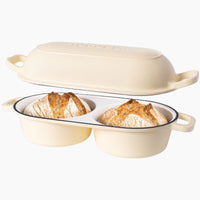 Cream cast iron double bread loaf pan with lid