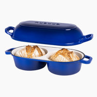 Nuovva cast iron double bread loaf pan in navy blue for easy homemade bread baking