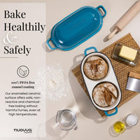 Bake healthily and safely with the nuovva cast iron double bread loaf pan with enameled ceramic coating 