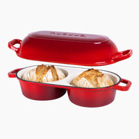 Nuovva cast iron red bread loaf pan with 2 holes for double bread baking at home