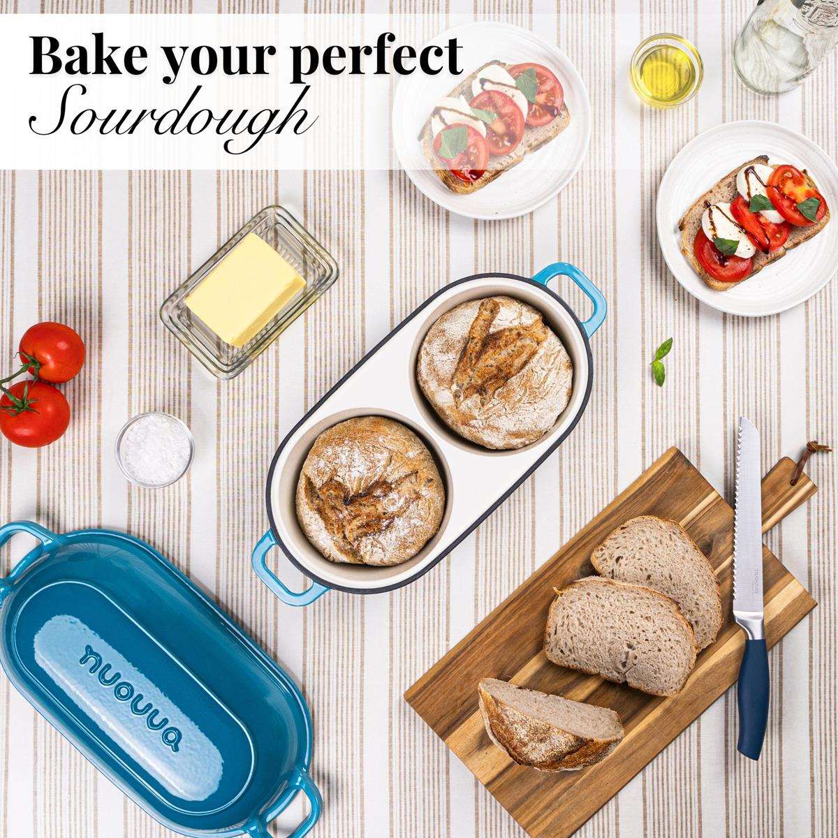 Bake your perfect sourdough with nuovva cast iron light blue bread loaf pan