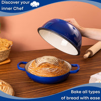 Discover you inner chef with nuovva dark blue cast iron bread pan to bake all types of bread with ease. 