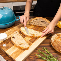 Nuovva light blue cast iron bread pan makes perfect sourdough and bread