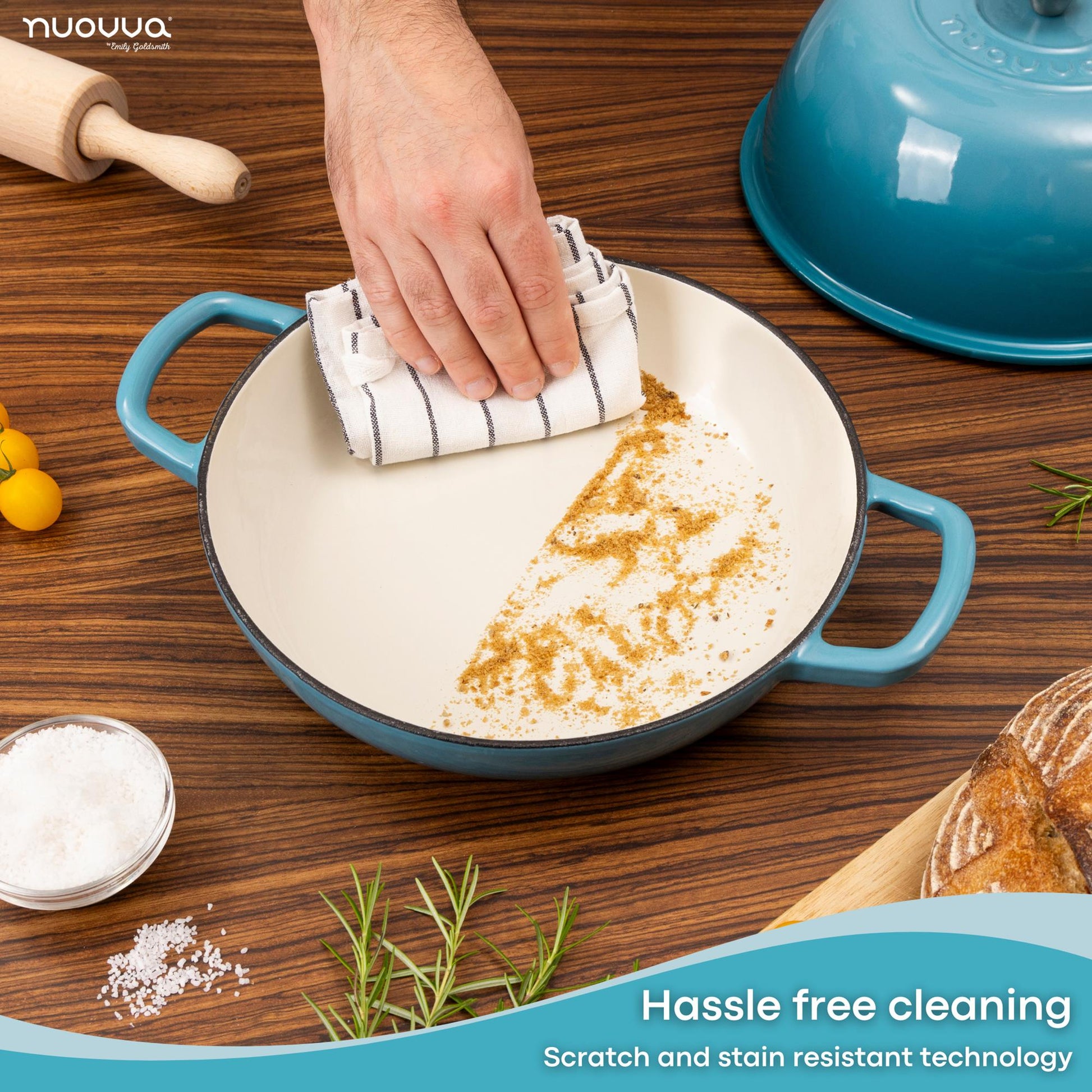 Hassle free cleaning with nuovva cast iron bread pan with scratch and stain resistant technology 