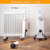 Dimensions for portable radiator heater, 48cm by 29cm. 