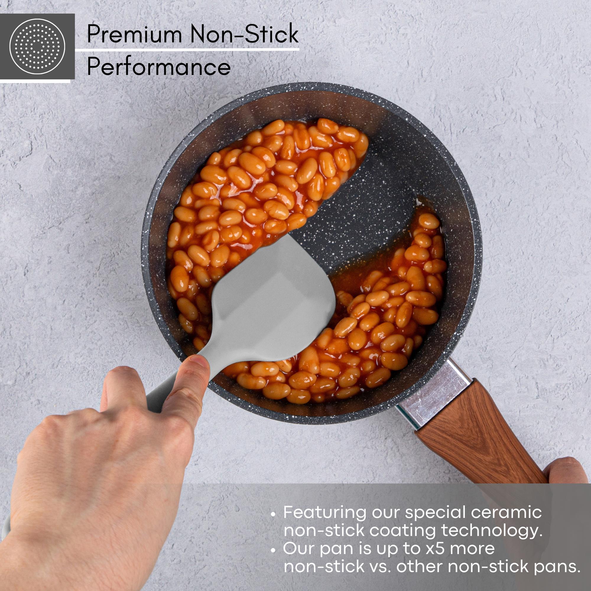 Granite non-stick saucepan with ceramic coating for premium non-stick performance. 