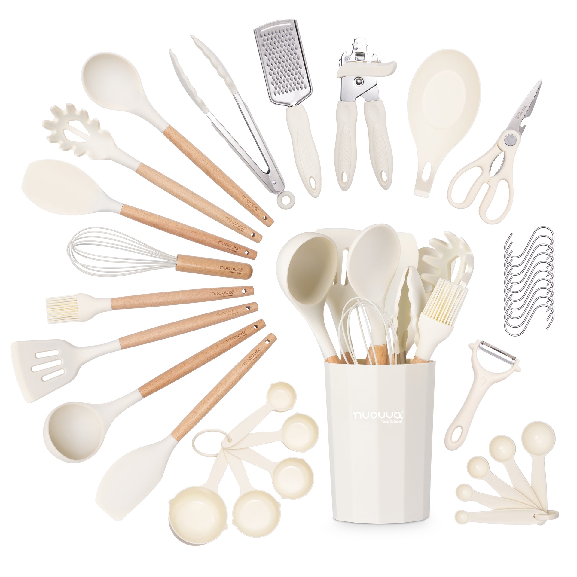 35-Piece Non-Stick Silicone Cooking Utensils Set - Cream