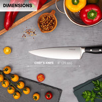 Nuovva chefs knife with 8inch razor sharp blade and ergonomic handle 