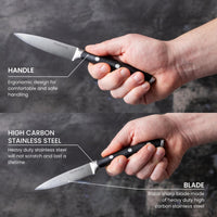 Nuovva high carbon stainless steel paring knife with razor sharp blade and ergonomic handle. 