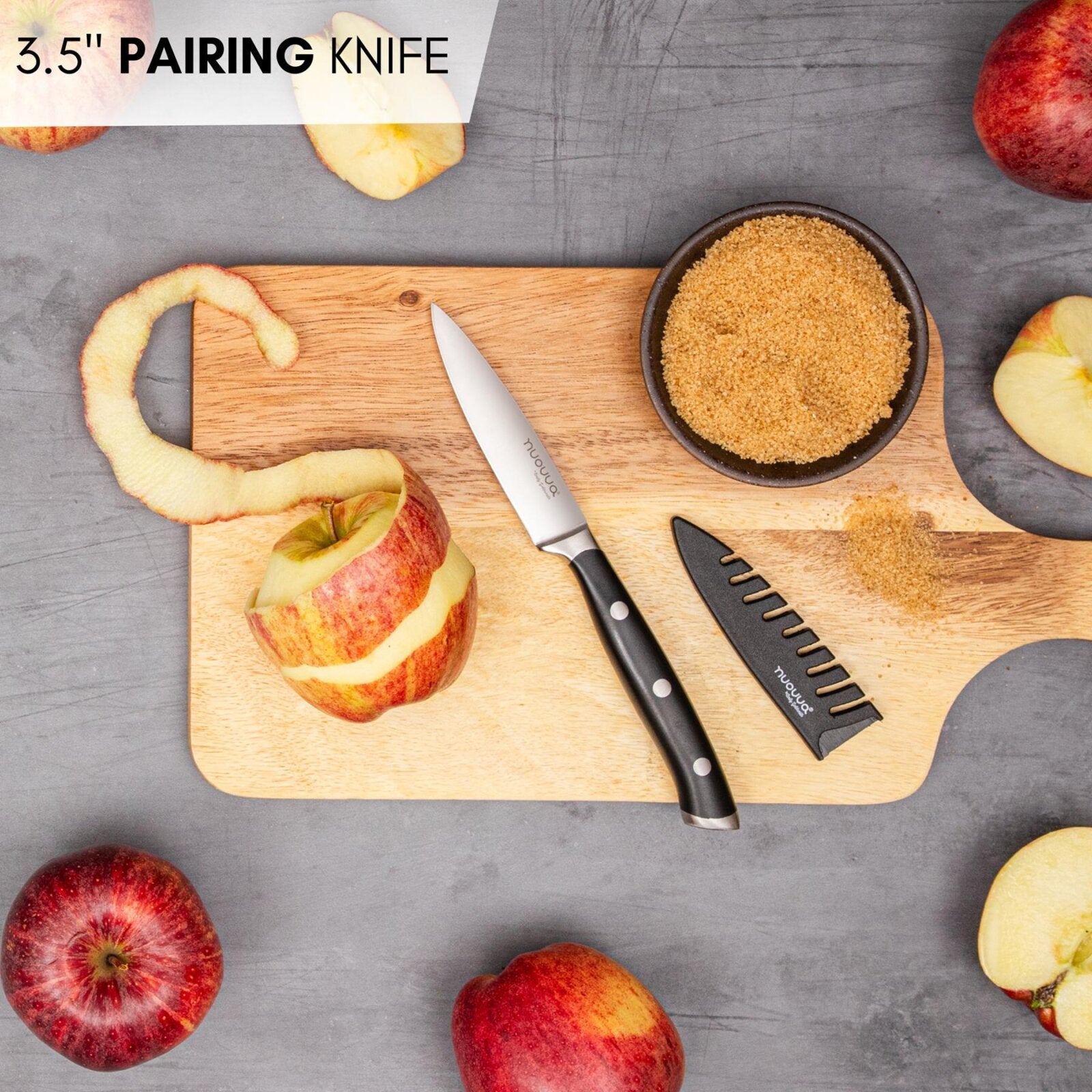 Nuovva 3.5inch stainless steel paring knife with protective sheath and razor sharp blade