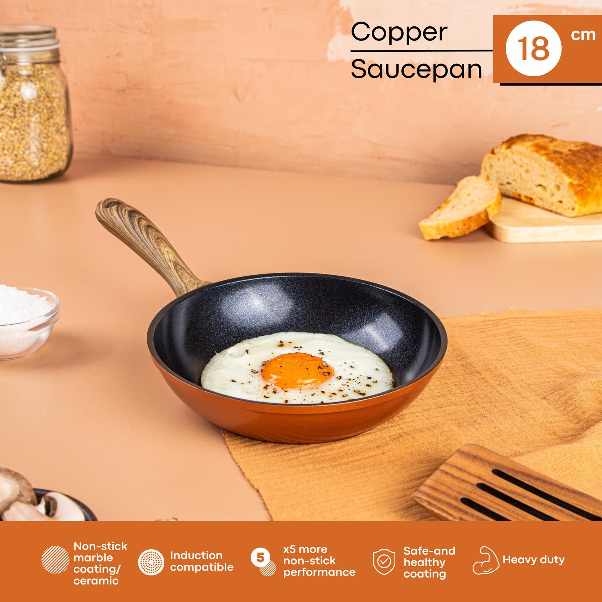 Induction Hob Frying Pan - 18cm - Copper