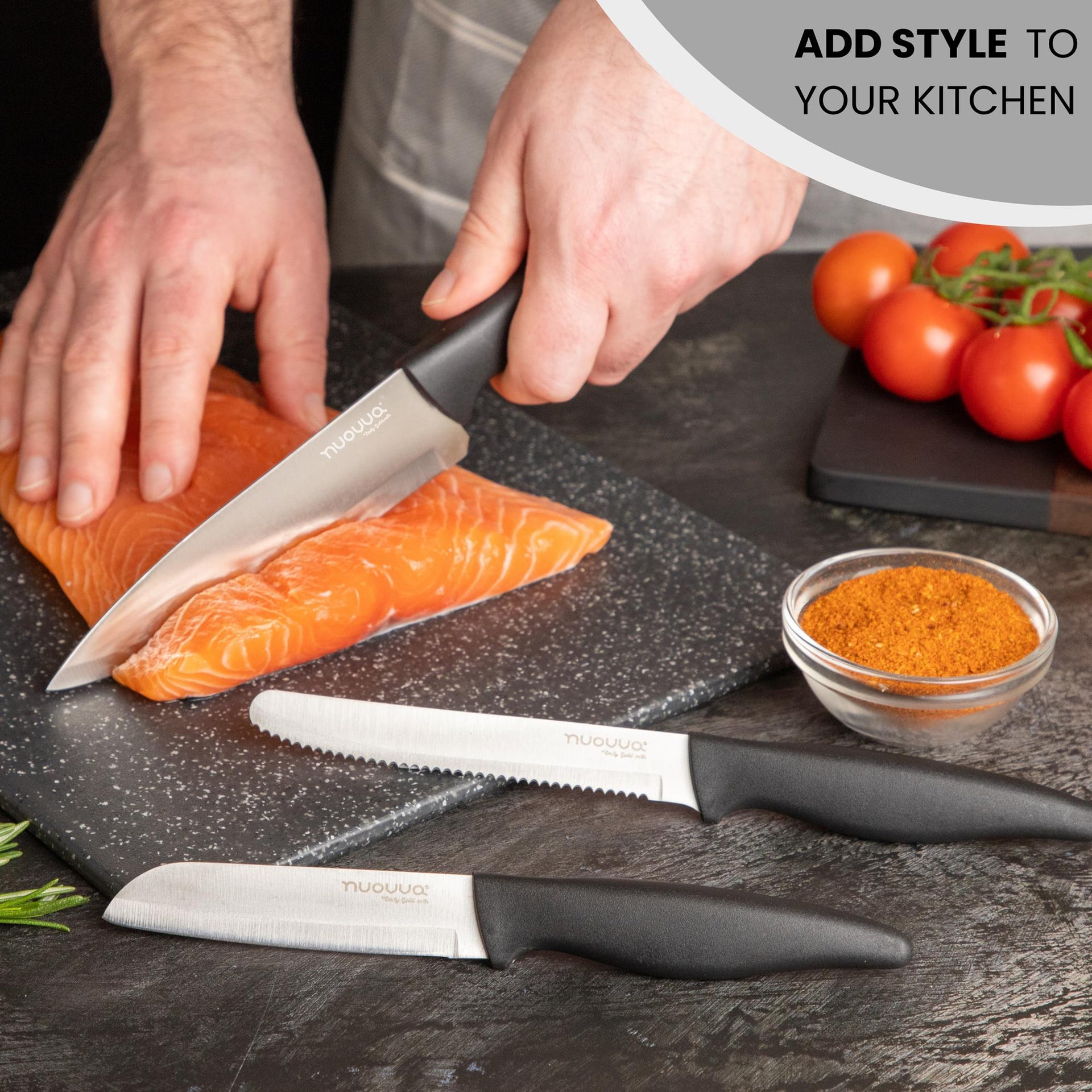 3-Piece Kitchen Knife Set - Stainless Steel Non-Stick Blades - Black