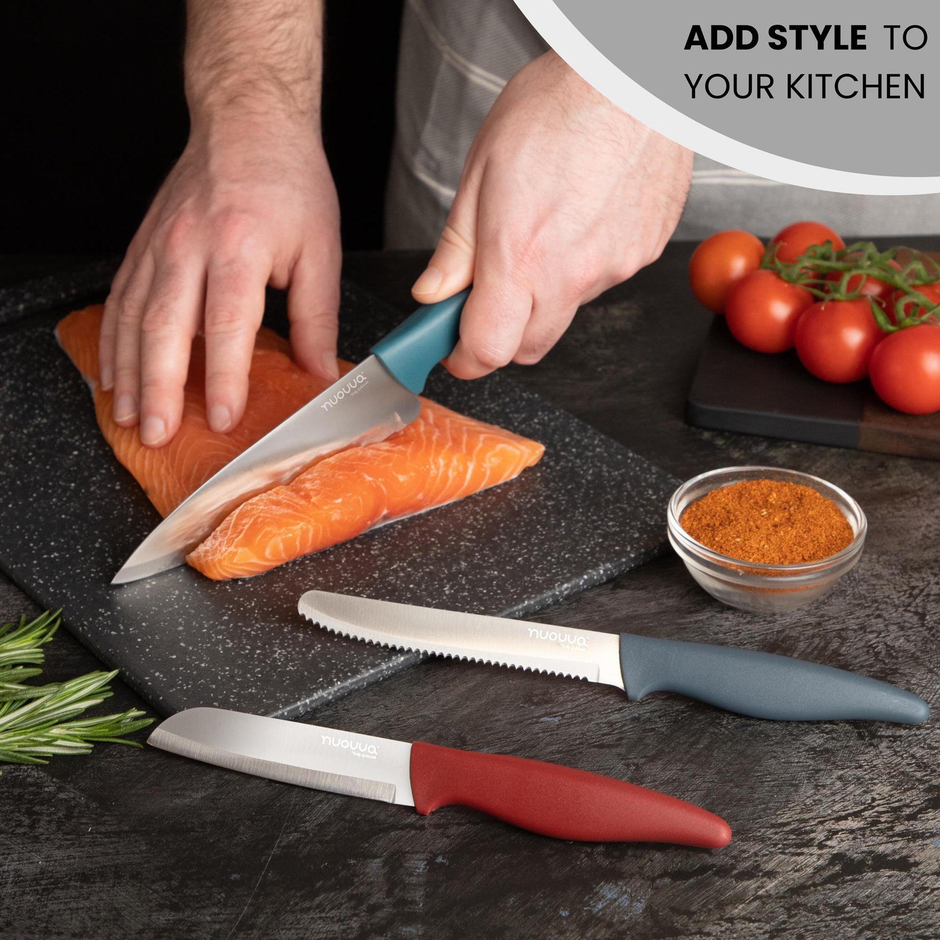 3-Piece Kitchen Knife Set - Stainless Steel Non-Stick Blades - Colour Pattern