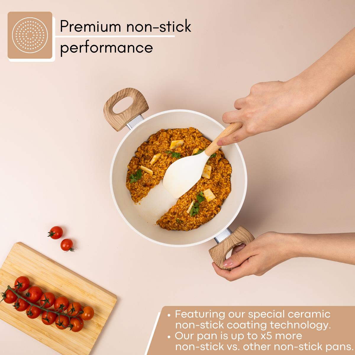 Cream stockpot with ceramic coating for premium non-stick performance 