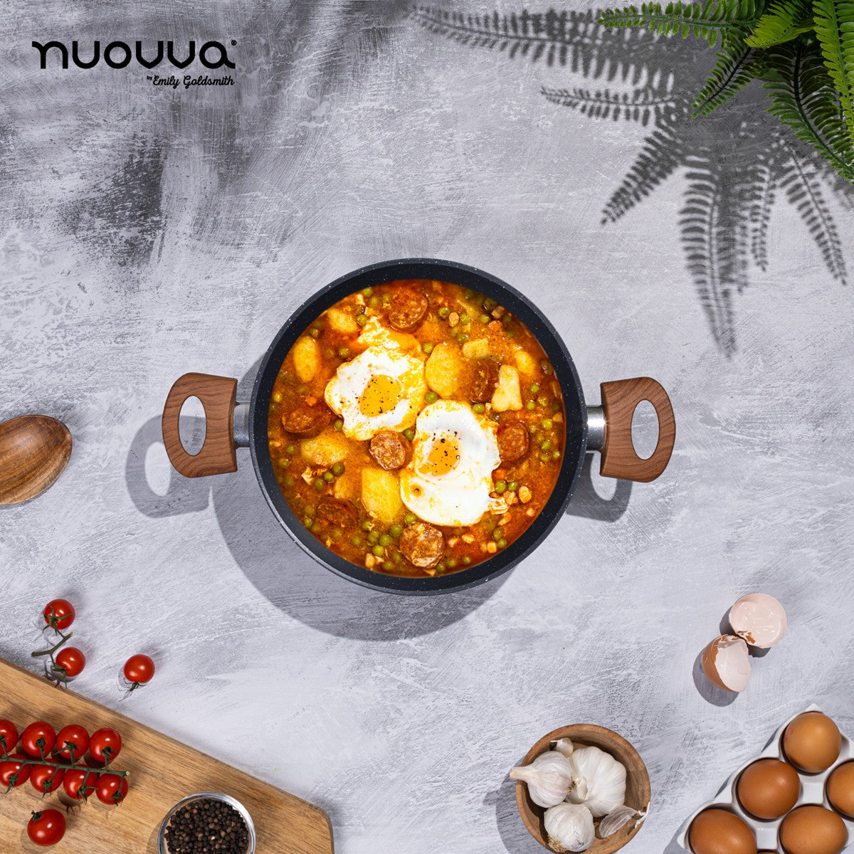 Induction stockpot with wooden handles for easy home cooking