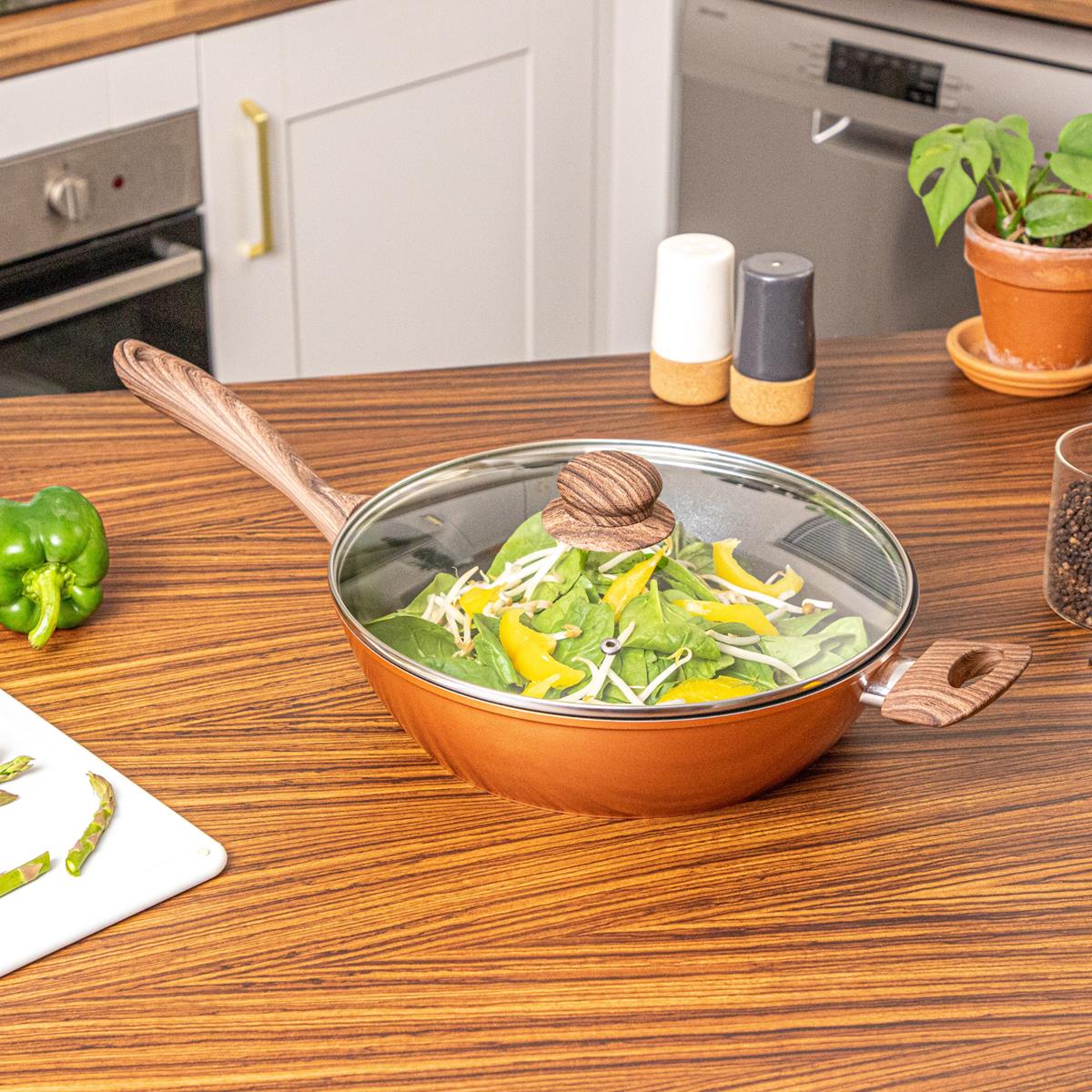 Induction Non-Stick Sauté Pan with Lid - 28cm - Copper