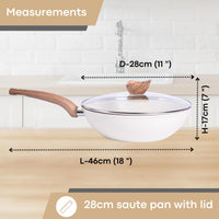 28cm sauté pan with lid - infographic with measurements