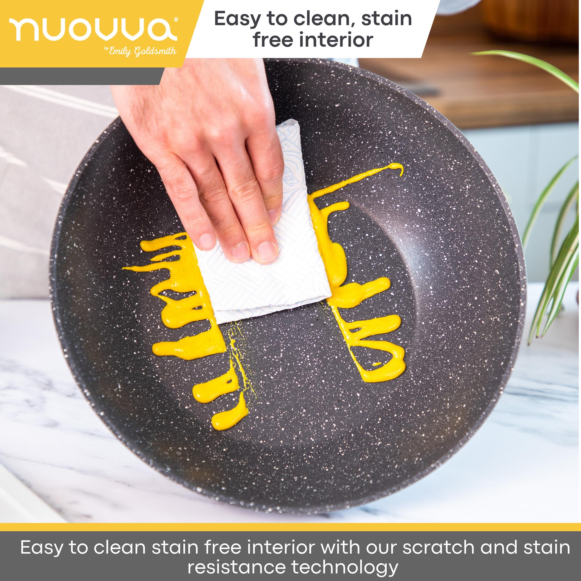 Nuovva easy to clean cookware with scratch and stain resistance