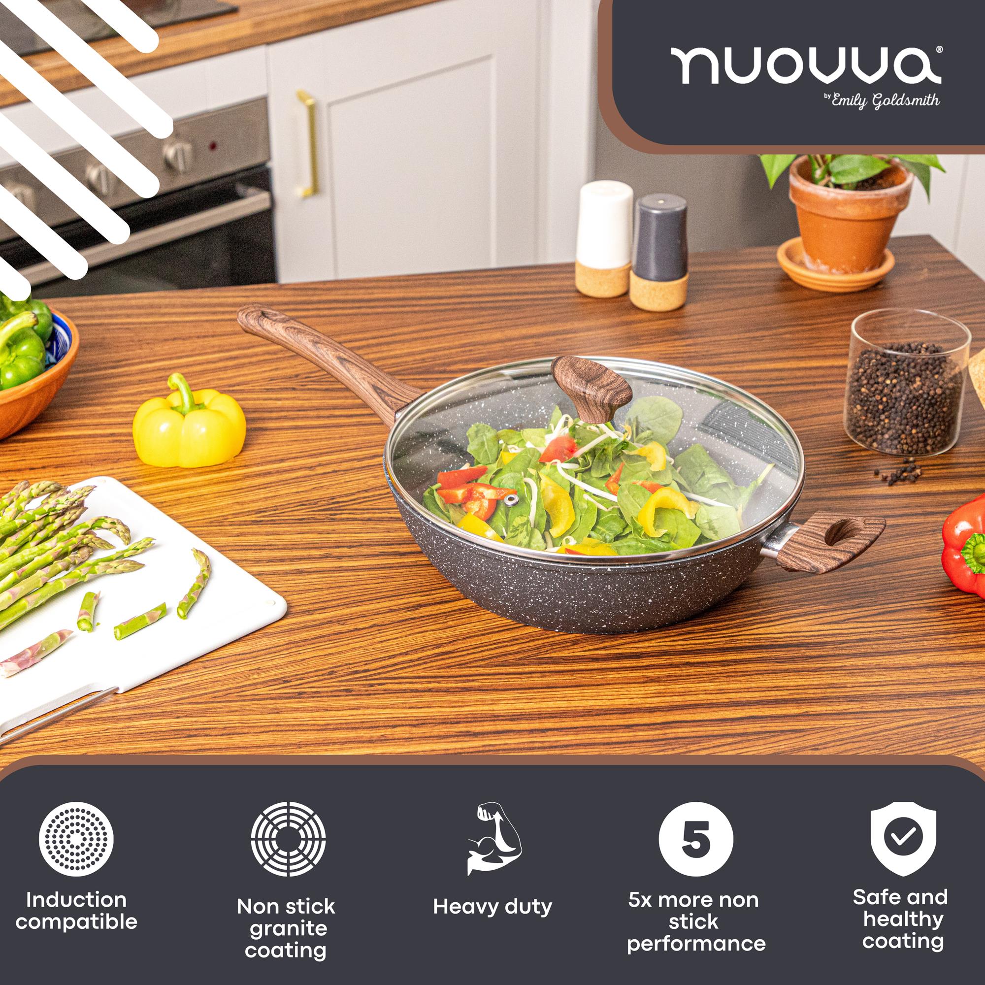 Induction compatible cookware with non-stick granite coating for healthy home cooking. 