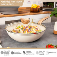 cream granite non-stick sauté pan with non-stick coating, for heavy duty safe and healthy cooking 