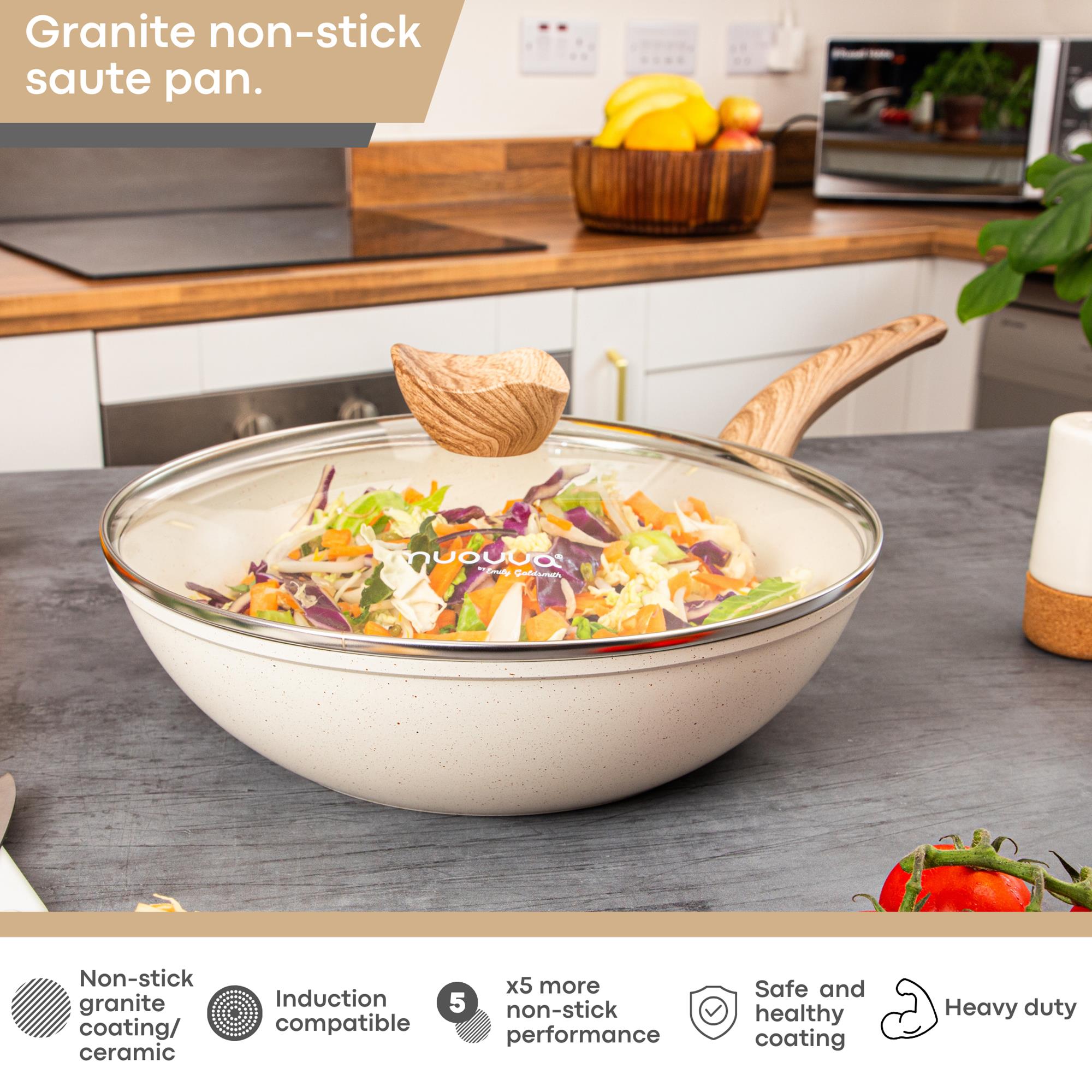 cream granite non-stick sauté pan with non-stick coating, for heavy duty safe and healthy cooking 