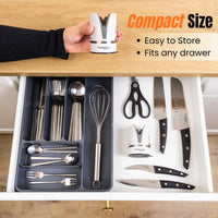 Nuovva compact knife sharpener is easy to store in any kitchen drawer storage
