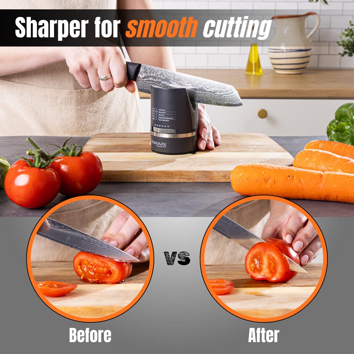 The nuovva kitchen knife sharpener is sharper for smooth cutting at home