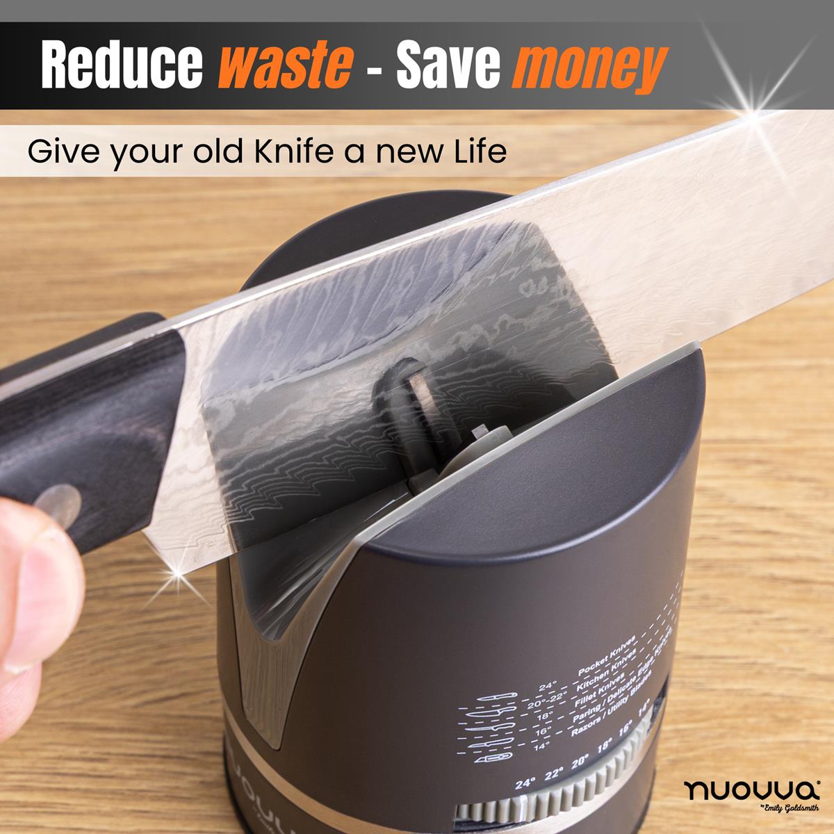 Reduce waste and save money with the nuovva hands-free knife sharpener with suction base - give you our knife a new life