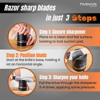 Nuovva hand free knife sharpener for razor sharp blades in 3 easy steps 