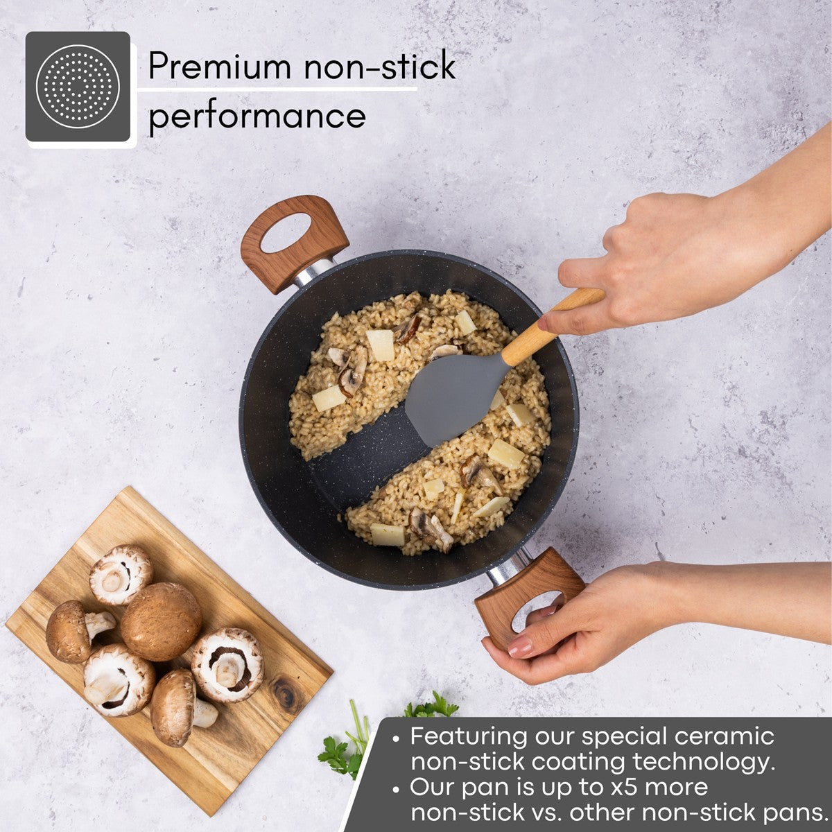 Grey marble ceramic stockpot with premium non-stick performance 