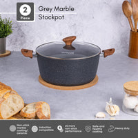 2 piece grey marble stockpot with non-stick coating, induction compatible base and heavy duty cooking capabilities