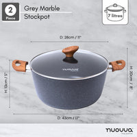 2 piece gray marble stockpot with glass lid, 28cm across and 7l capacity