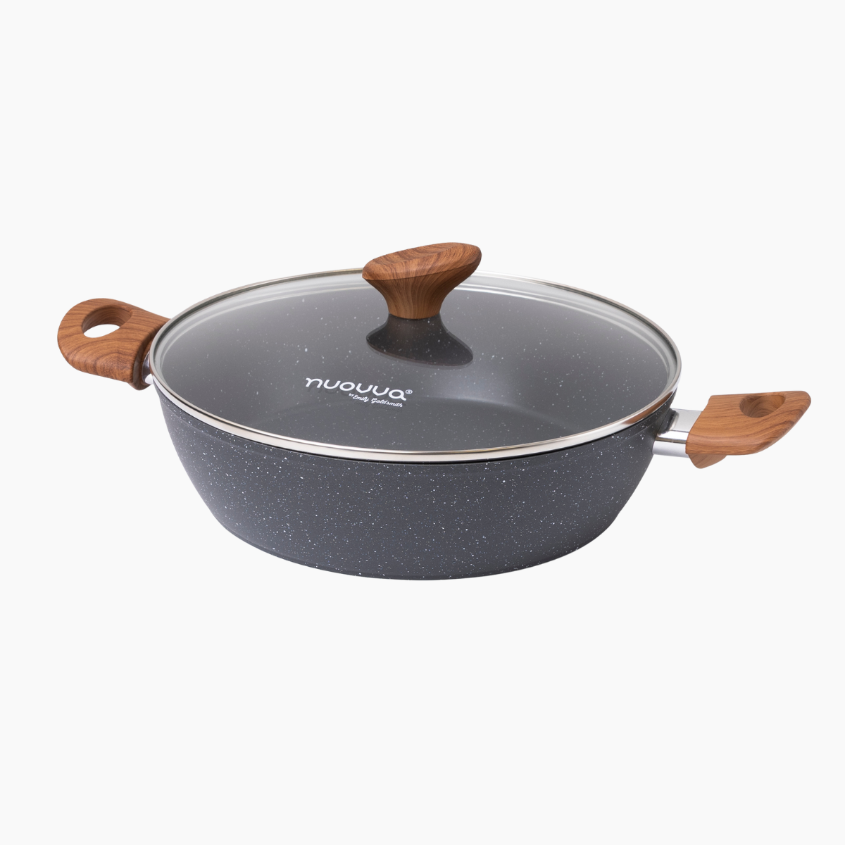 nuovva marble stockpot with glass lid and wooden handles and knob