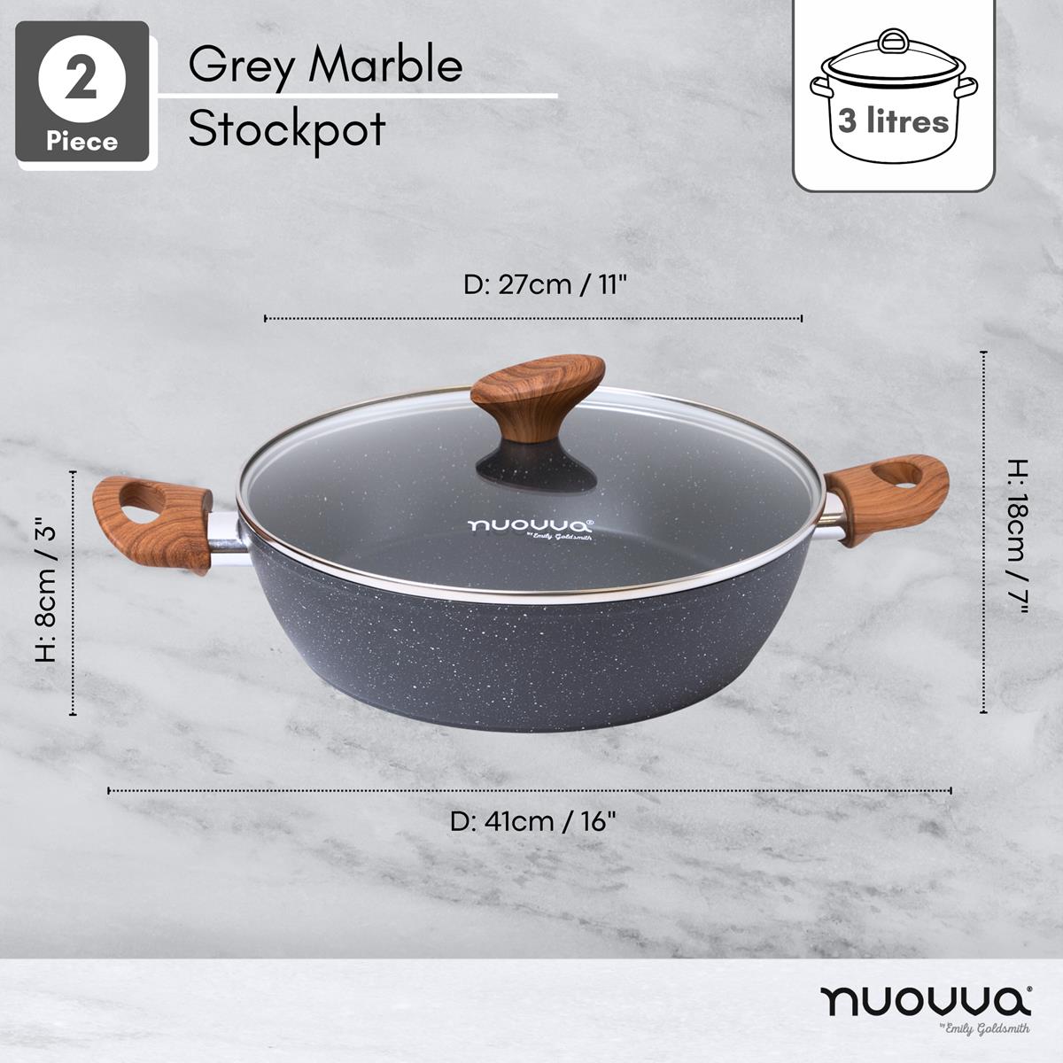 nuovva 2pc grey marble stockpot - 27cm across and 3l depth capacity. 